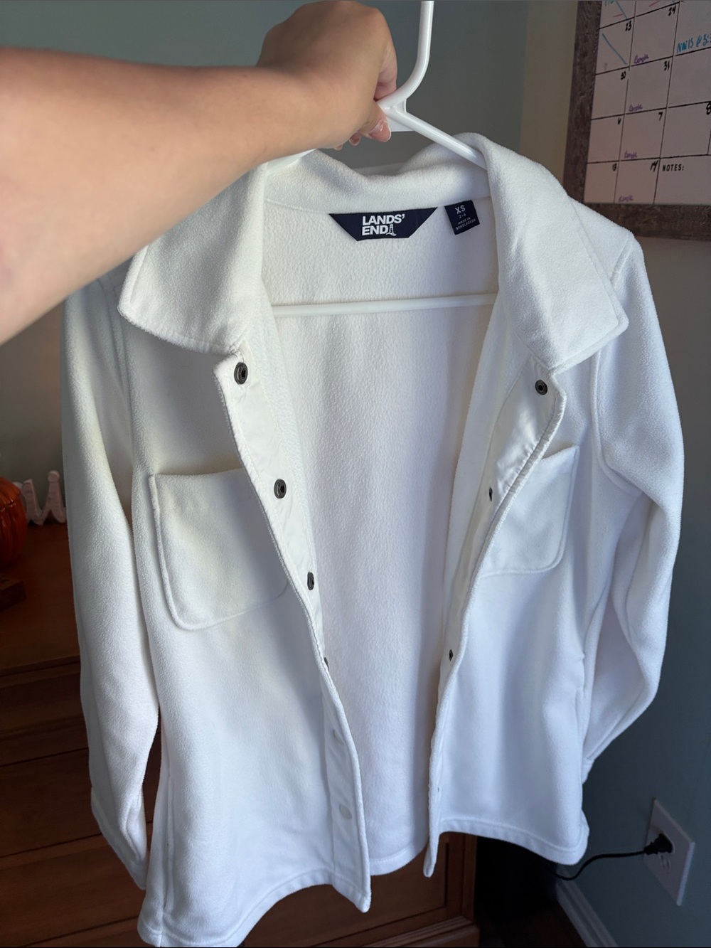 Lands' End Women's White Teddy Fleece Jacket